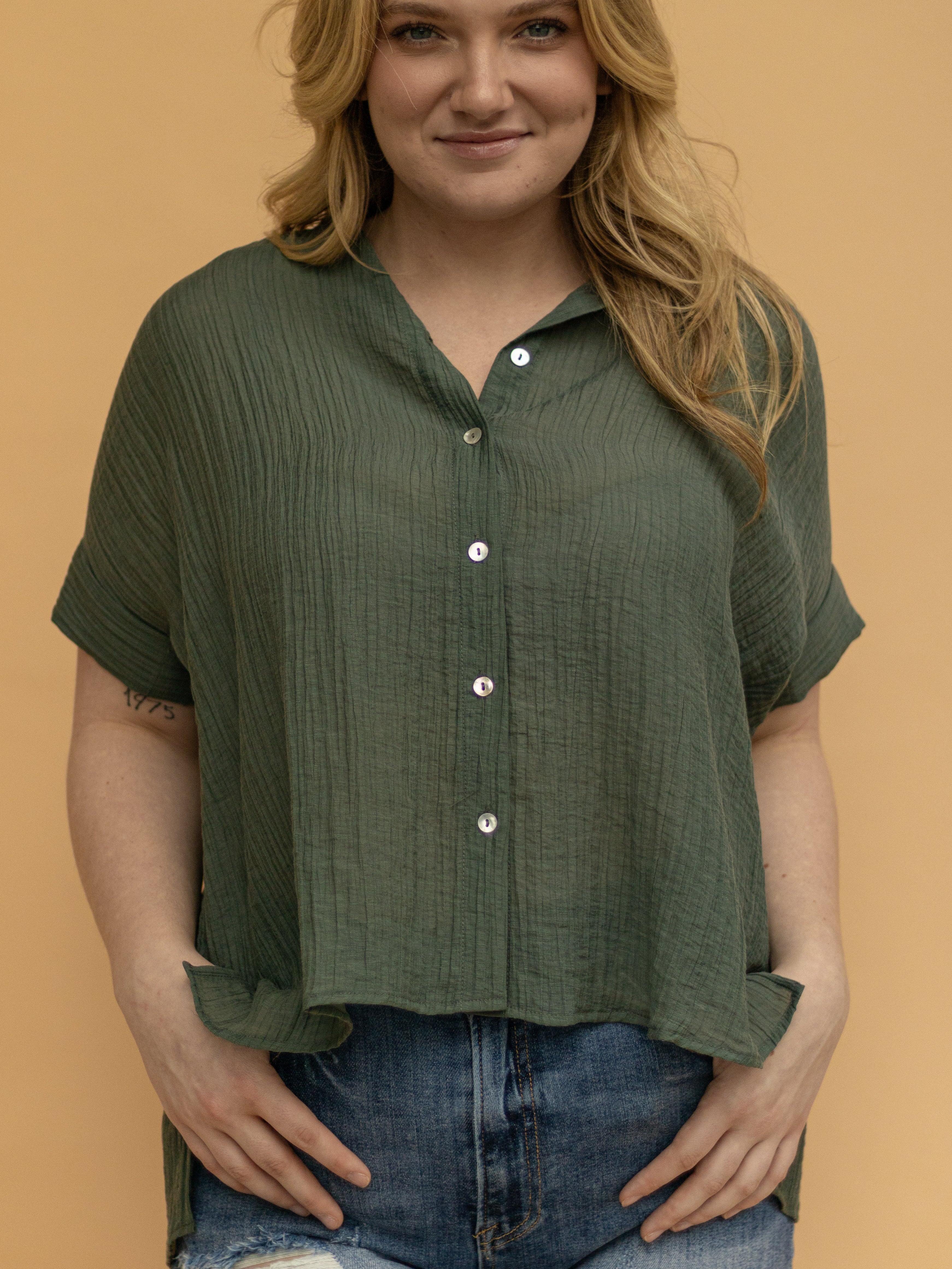 Forest Greens Button Up Top