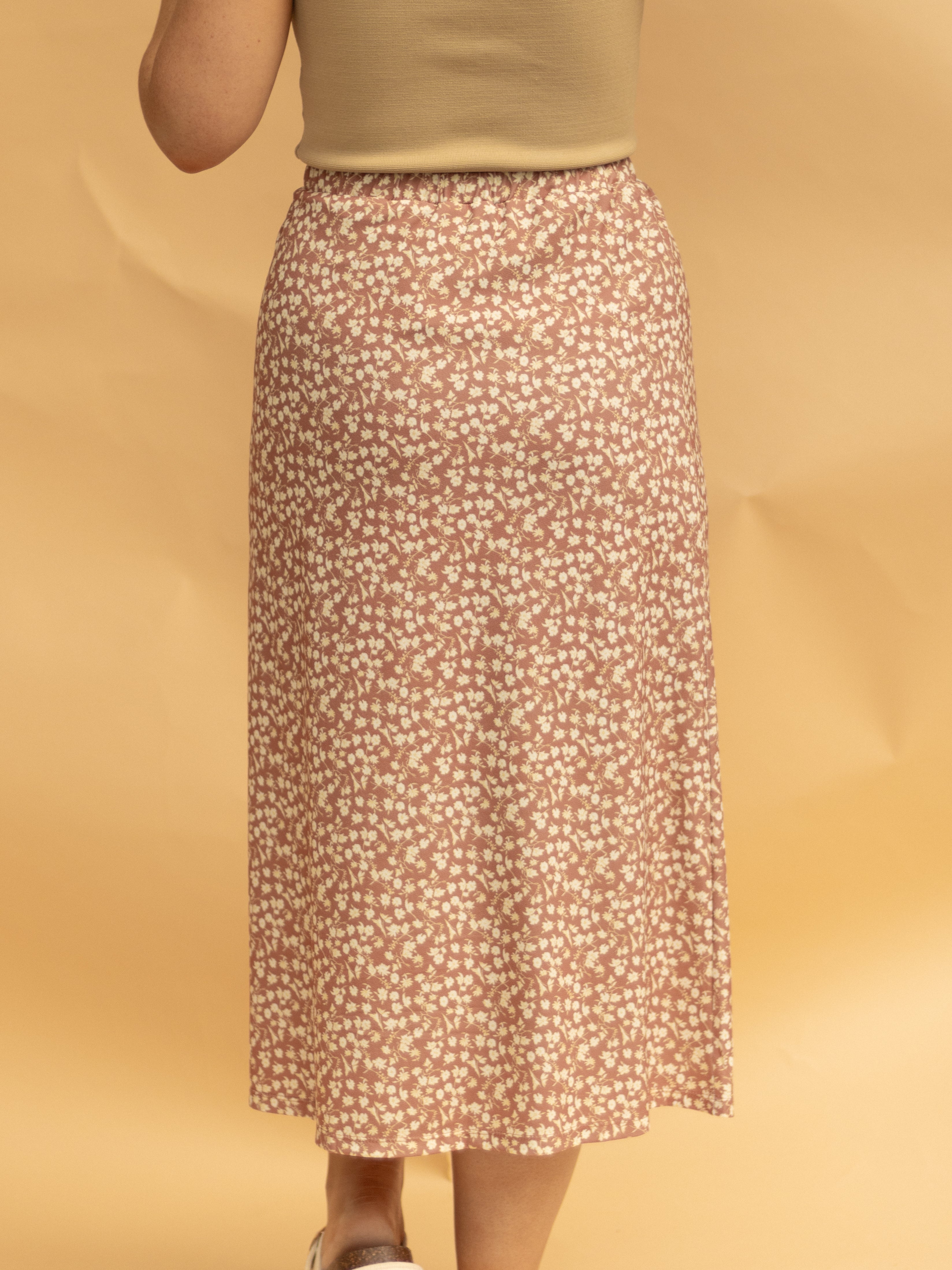 Terracotta Florals Midi Skirt